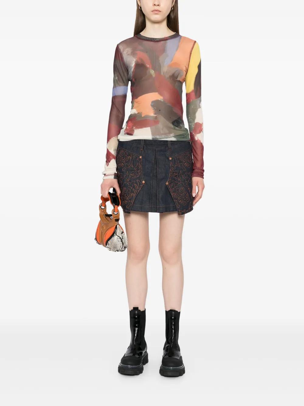 ANDERSSON BELL Embroidered Panelled Pleated Denim Skirt in