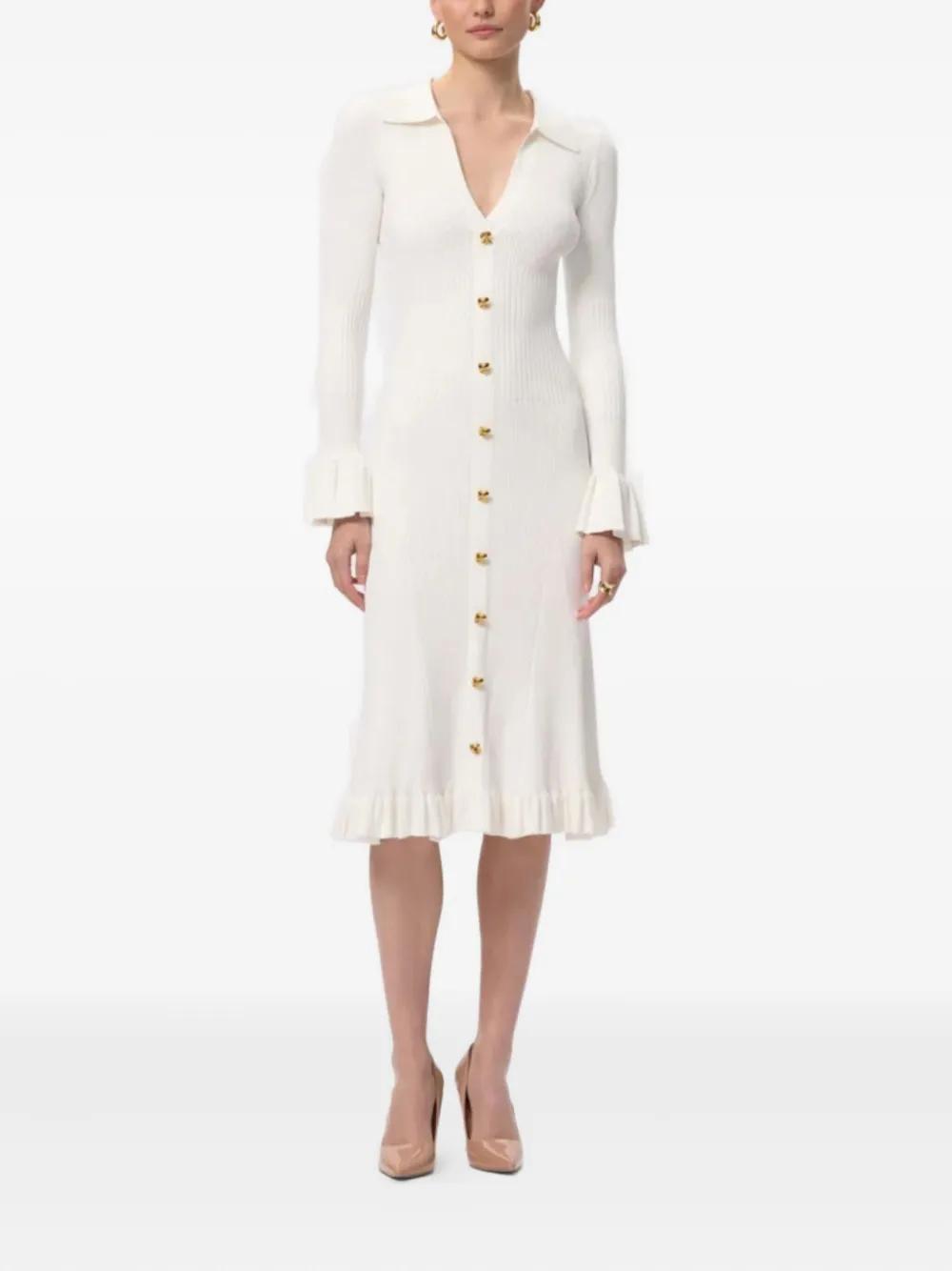 herve leger white long sleeve dress HERVE LEGER White Mesh Detail Ruched Bandage Bodycon Dress