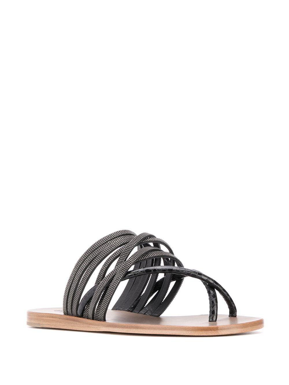 Brunello Cucinelli Leather Stud-embellished Thong Sandals in Brown - Lyst