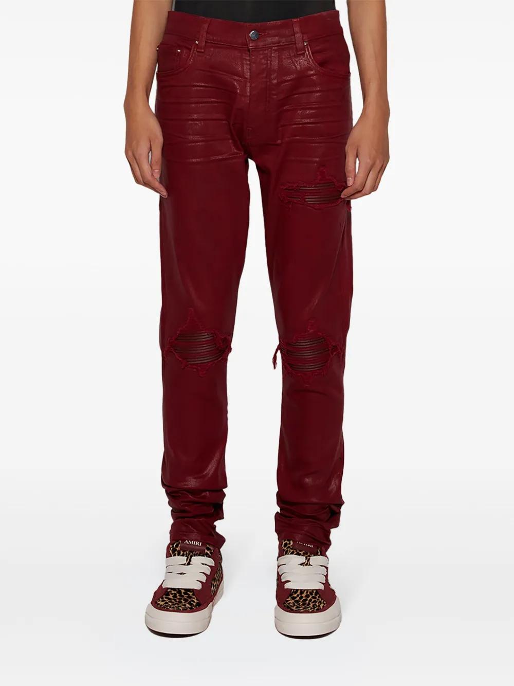 Straight Leg Coated Red Jeans Amiri Wax Coated Jeans In Red For