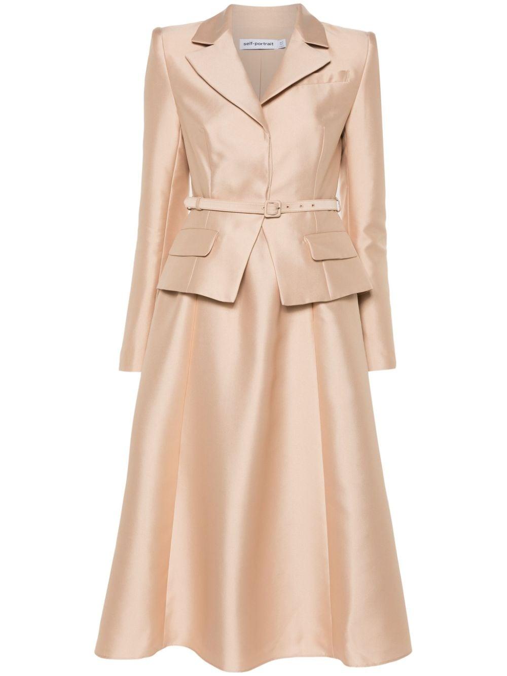 Self-Portrait Taffeta Tailored Midi Dress in Natural | Lyst