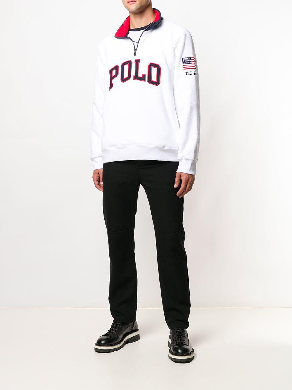 Polo Ralph Lauren Half Zip Pullover Logo Fleece in White for Men 
