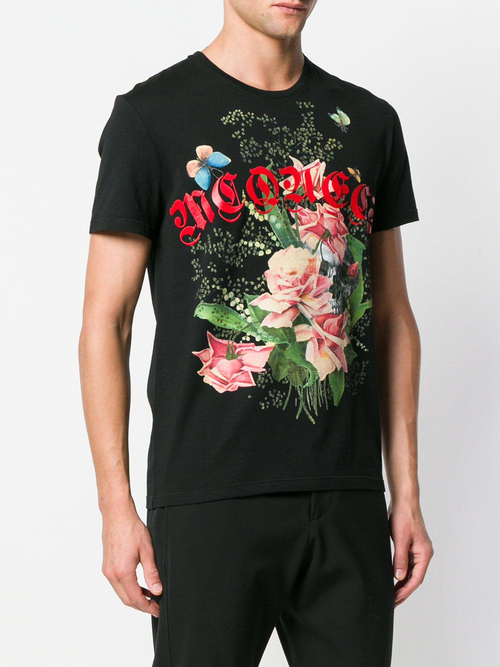 Alexander McQueen Cotton Floral Logo T-shirt in Black for Men - Lyst