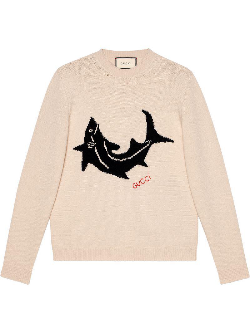 Gucci Wool Sweater With Shark in White for Men - Lyst