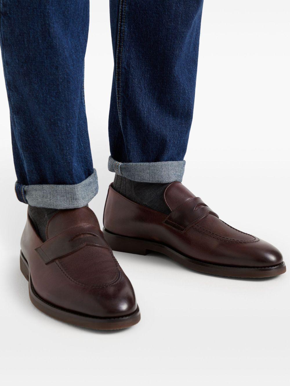 Brunello Cucinelli メンズ ブラウン レザーローファー スリッポンシューズ