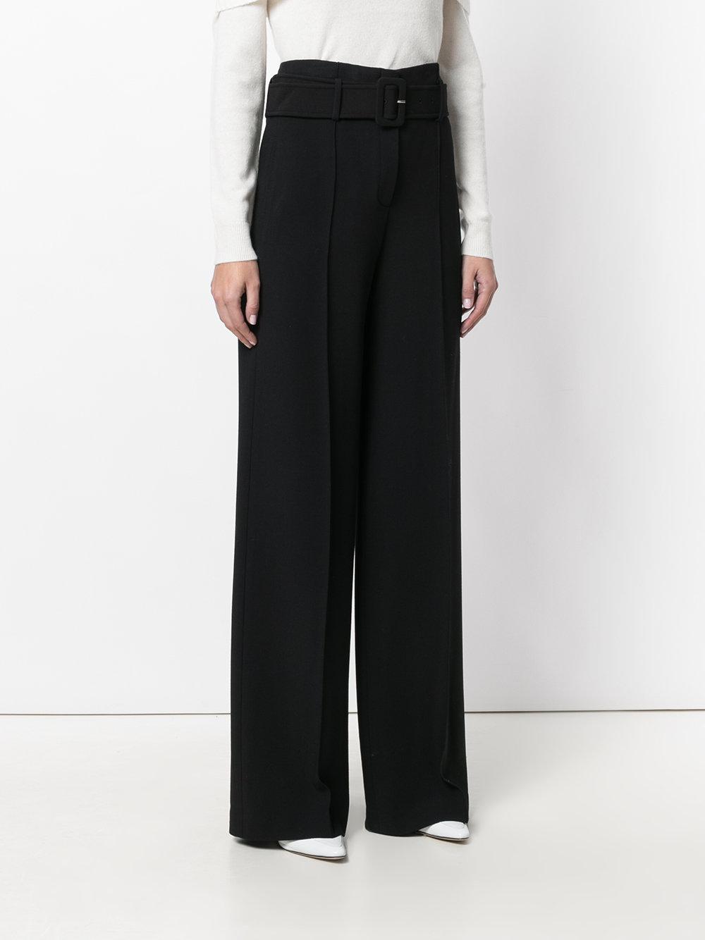 Theory Wool Belted Stretch High Waist Trousers in Black - Lyst
