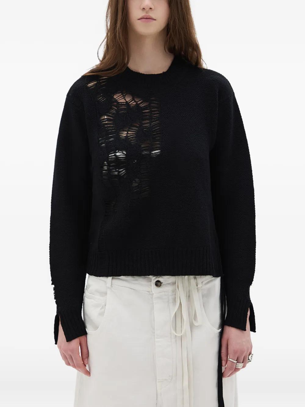 Ann Demeulemeester Side-Tie Distressed Wool Sweater in Black | Lyst