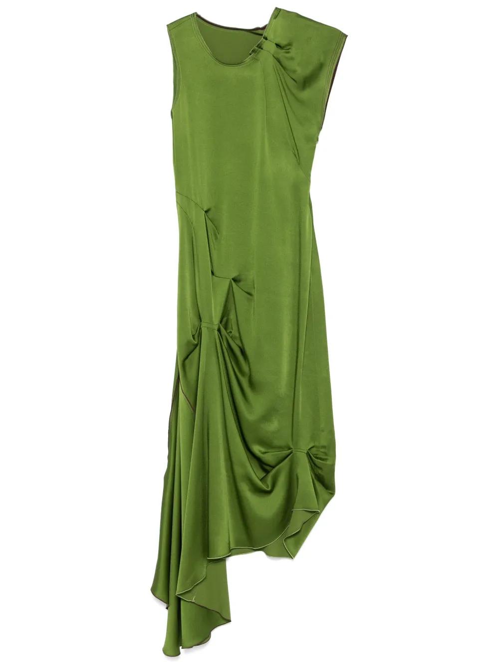 オールインワン・サロペット Victoria Beckham Draped Midi Dress Green Draped Tuck Detail Midi Dress in Algae | Designer Dresses