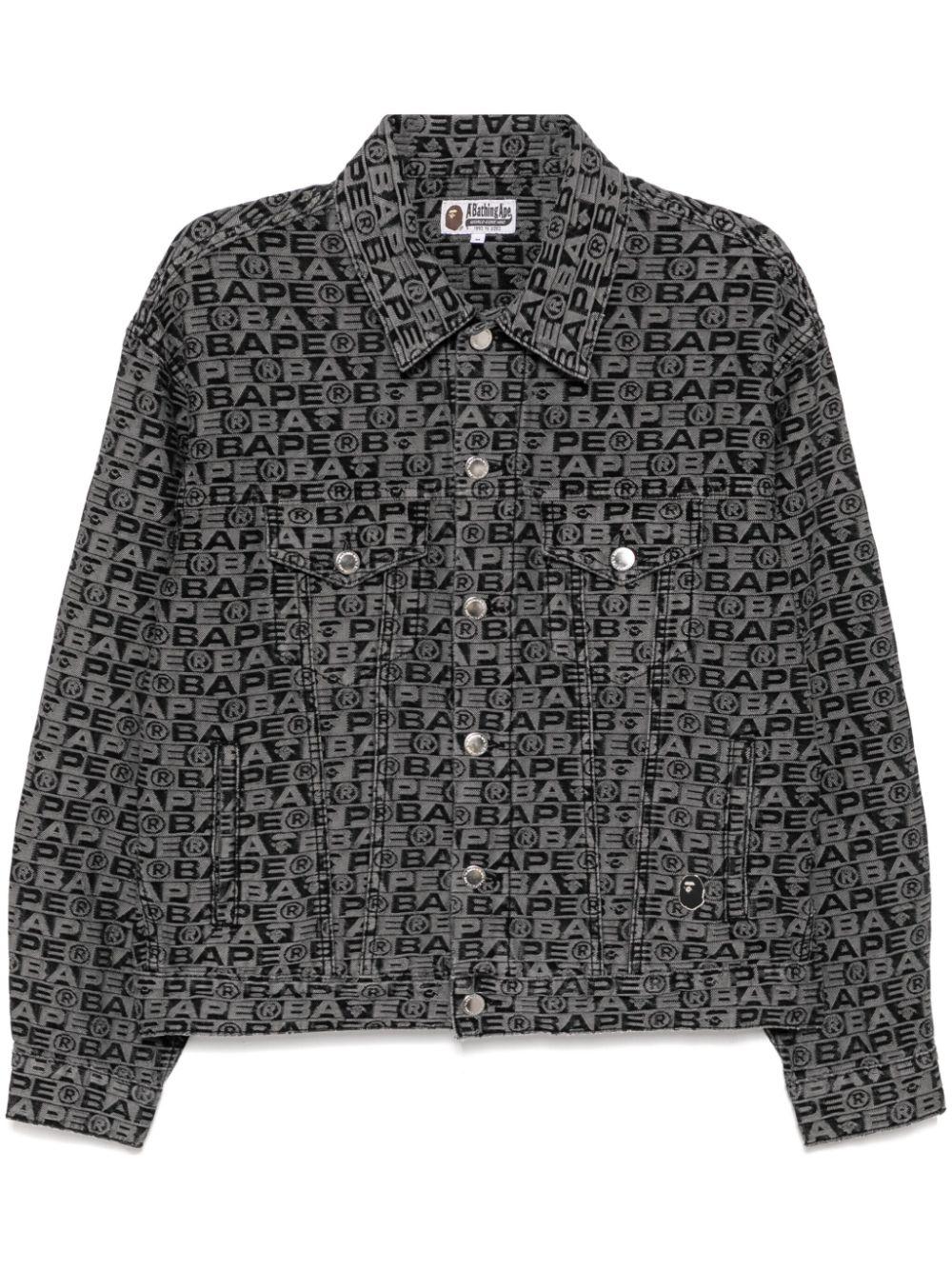 A Bathing Ape メンズ グレー オールオーバーロゴ デニムジャケット 