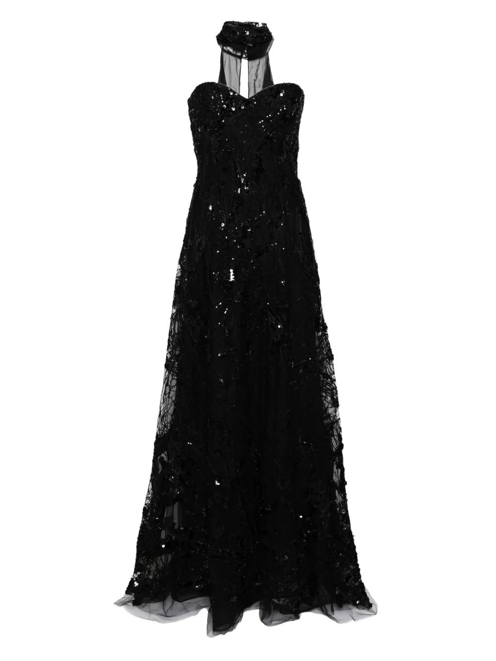 オールインワン・サロペット Saiid Kobeisy Black Lace Dress High-low brocade beaded dress – Saiid Kobeisy Online