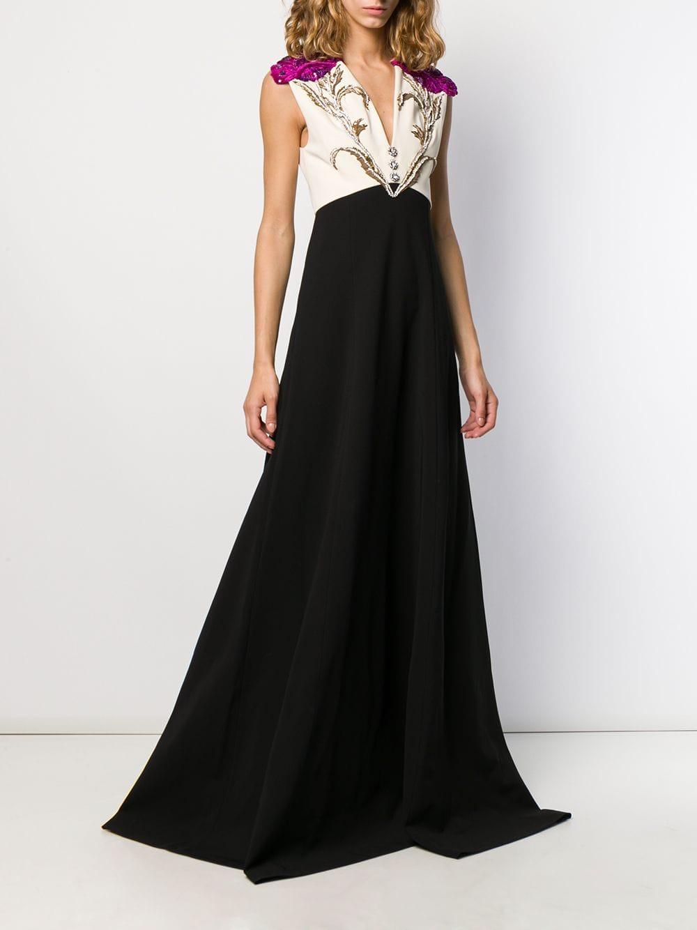 Gucci Floral Appliqué Evening Dress in Black | Lyst