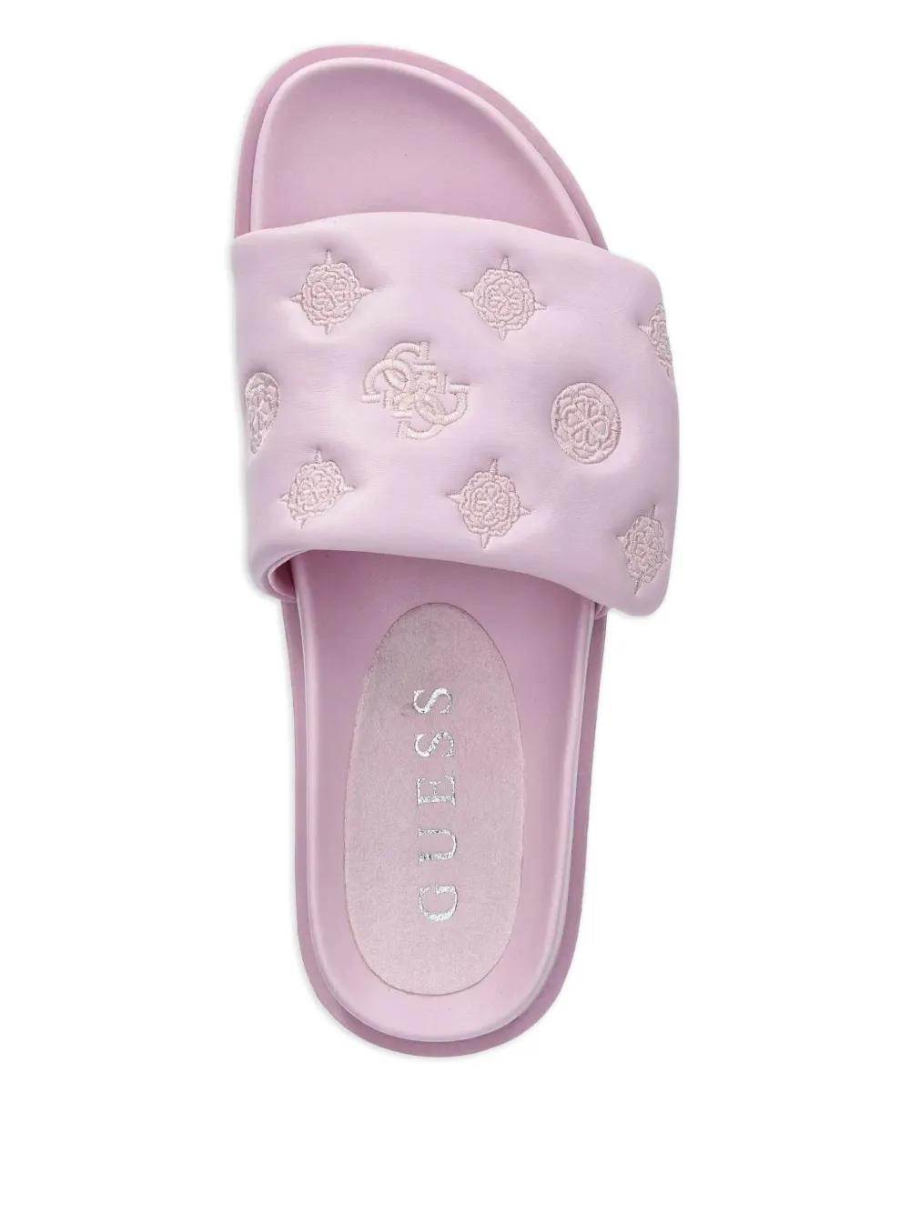 Sandales Plates Guess Tashia Pour Femme - Cuir Verni, Logo Découpé, Talon 0.8 Cm, Confort Ville