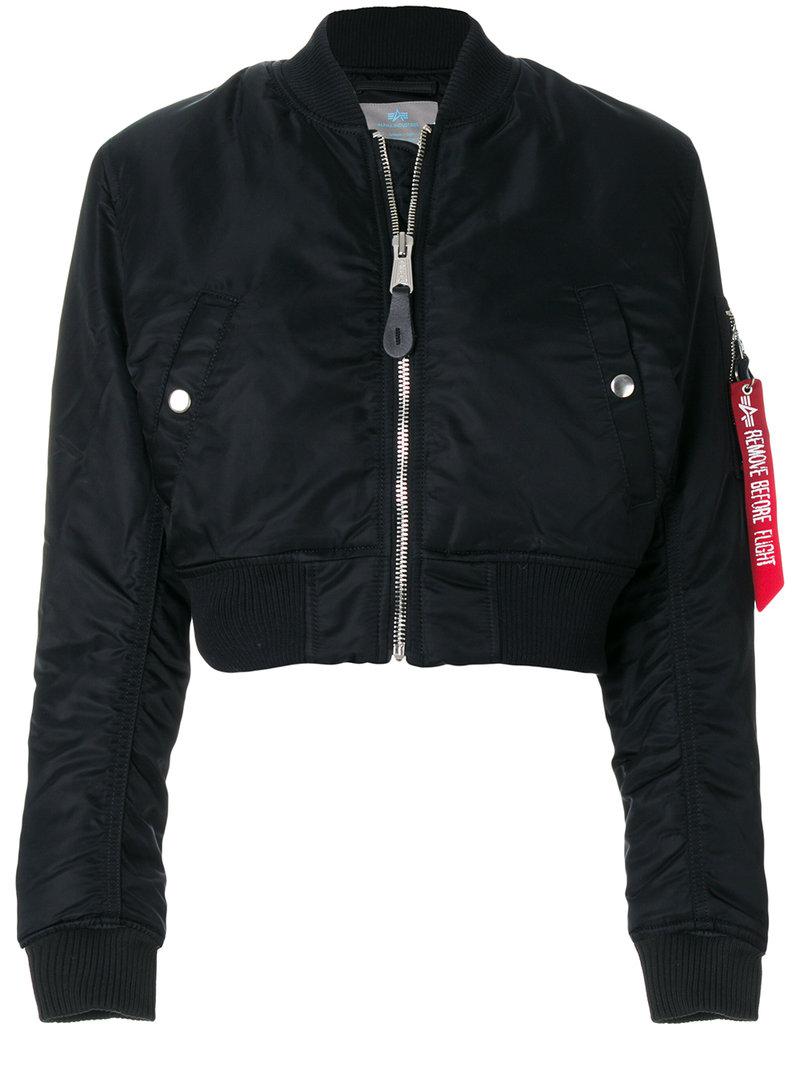 Alpha Industries Cropped Bomber Jacket in Black | Lyst