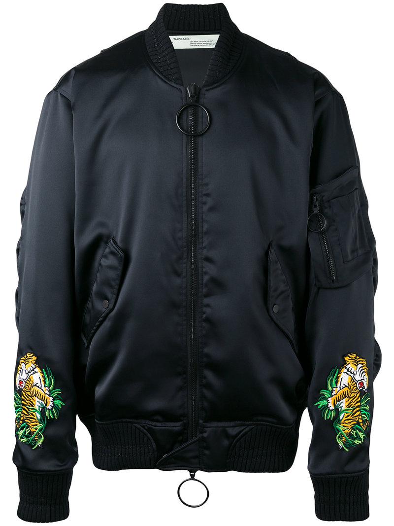 Off-White c/o Virgil Abloh Synthetic Tiger Embroidered Bomber Jacket in  Black for Men - Lyst
