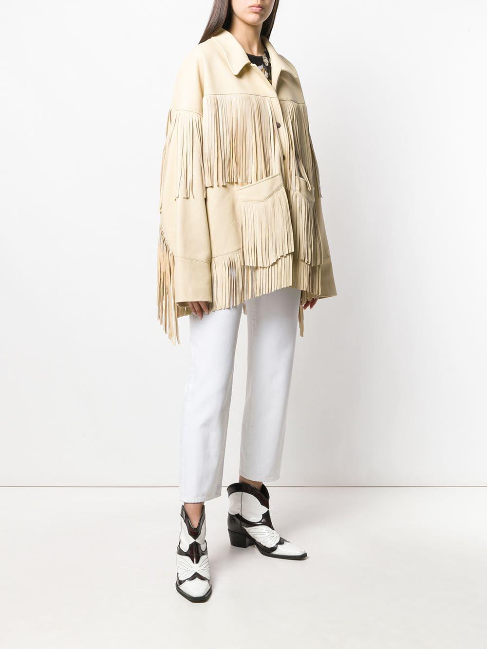 R13 Leather Fringed Oversized Jacket in Yellow Lyst