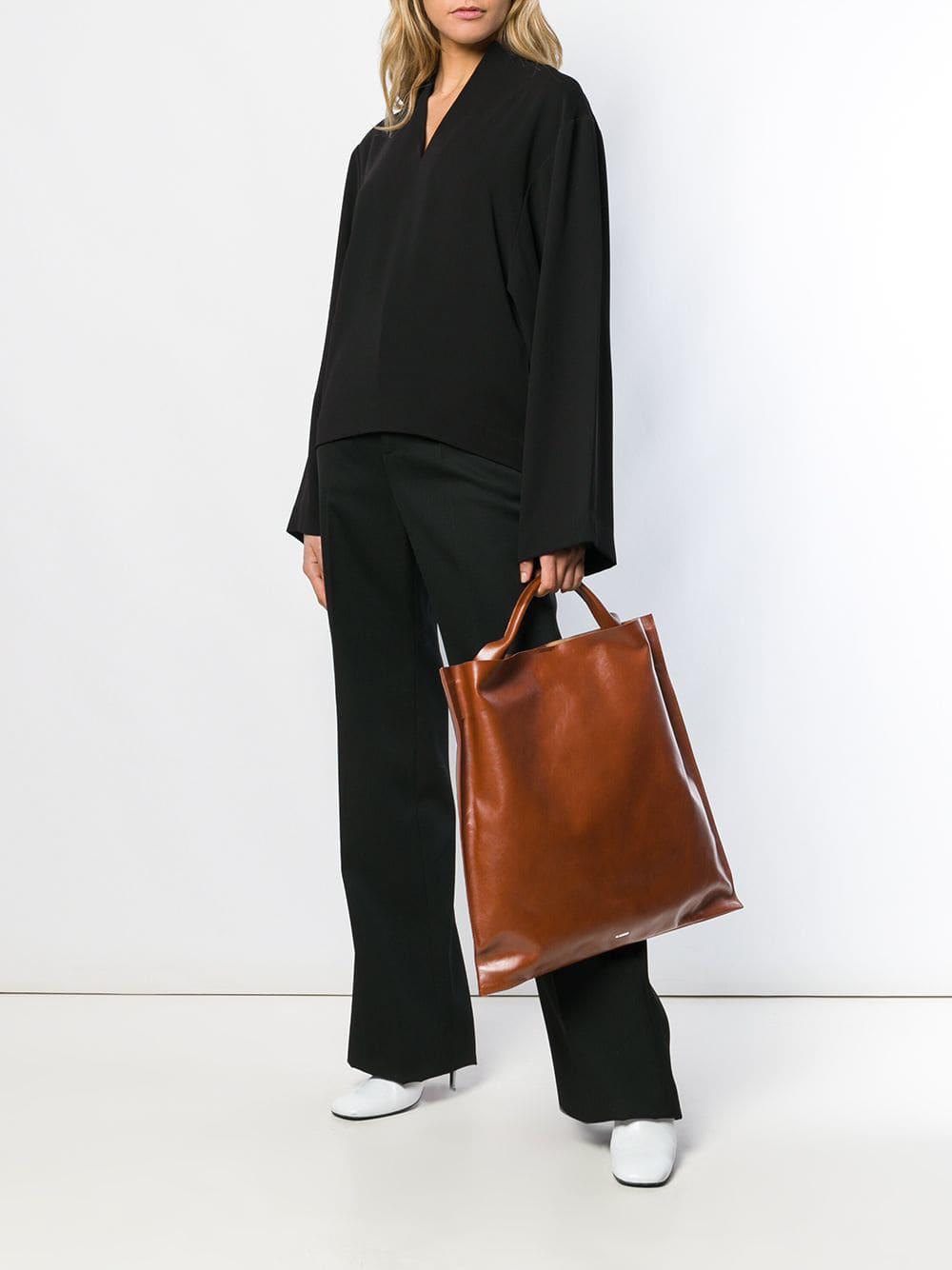 Jil Sander Leather Xiao Tote in Brown | Lyst