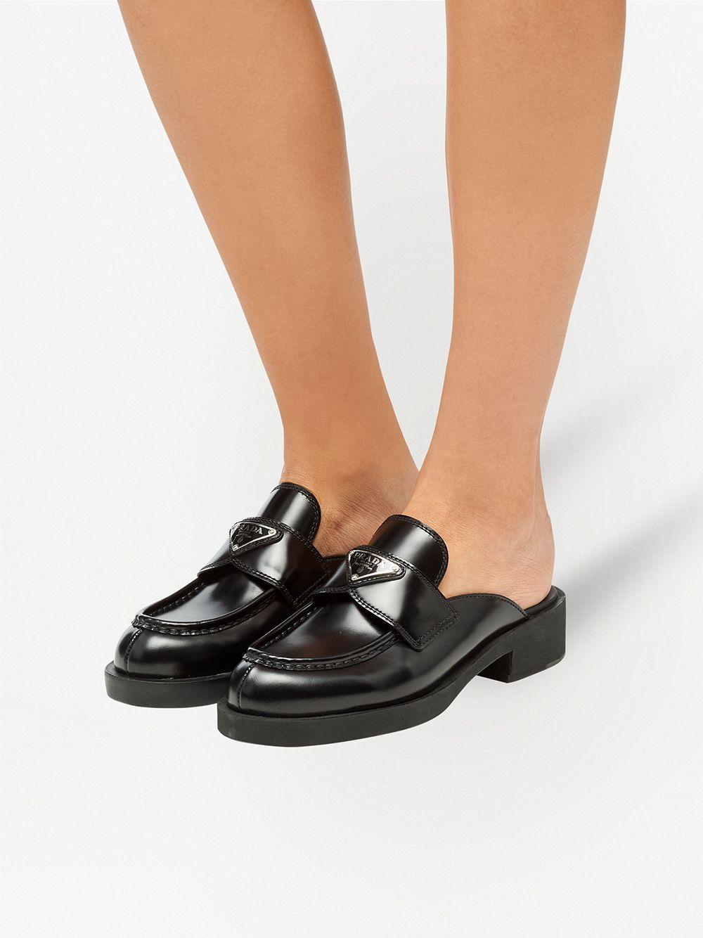 prada logo leather mules