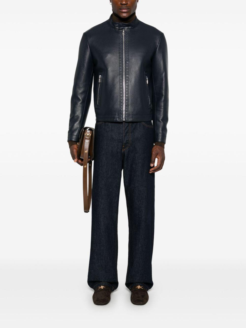 Fendi Selleria Leather Jacket in Blue for Men | Lyst