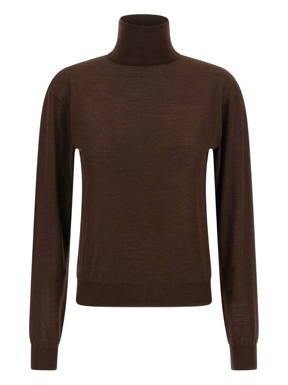 トップス Yves Saint Laurent high neck knit Saint Laurent - Ribbed-knit turtleneck silk top Saint Laurent