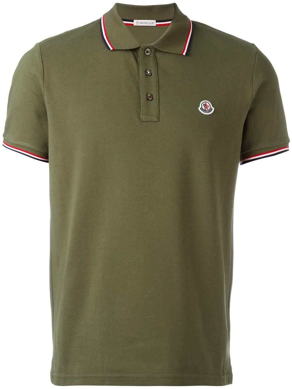 Moncler Striped Trim Polo Shirt in Green for Men - Lyst