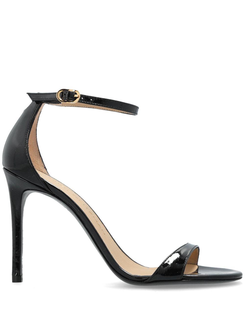 Stuart Weitzman レディース ブラック レザーサンダル ヒール