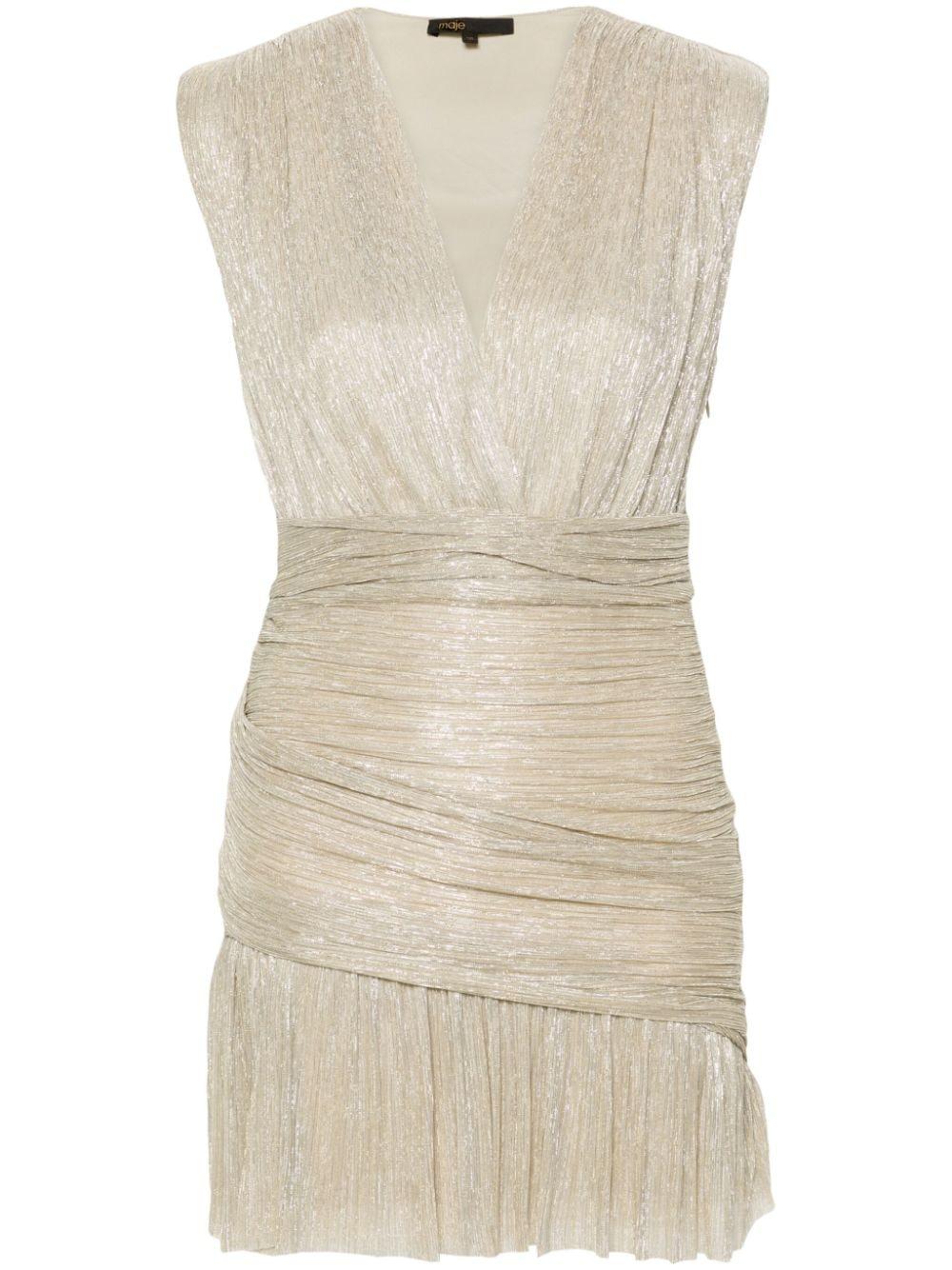Maje Ruched Lurex Mini Dress in Natural | Lyst Maje Ruched Lurex Mini Dress in Natural | Lyst