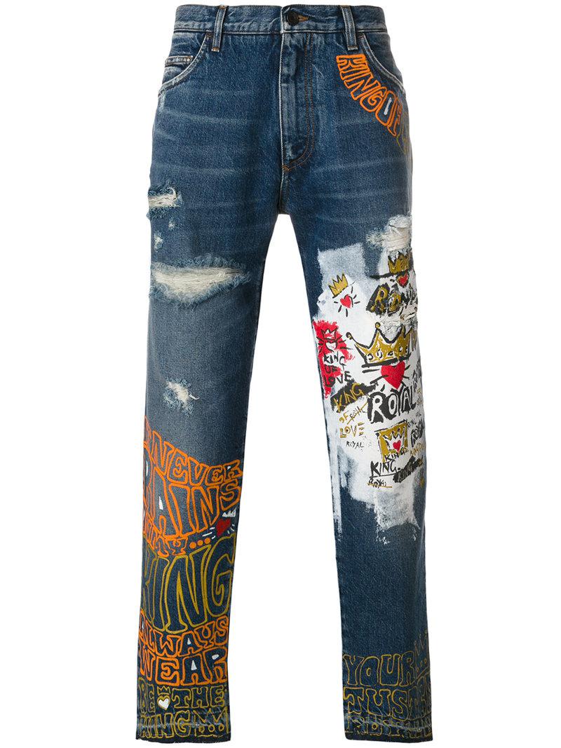 Royal Graffiti Print Jeans 