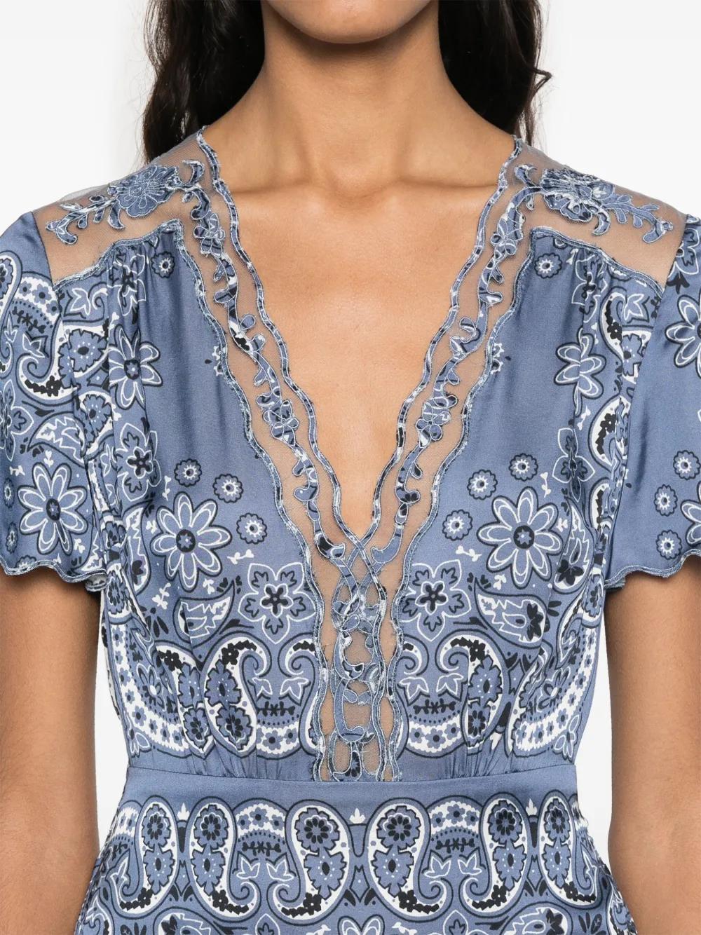 Maje Floral-Print Midi Dress in Blue | Lyst