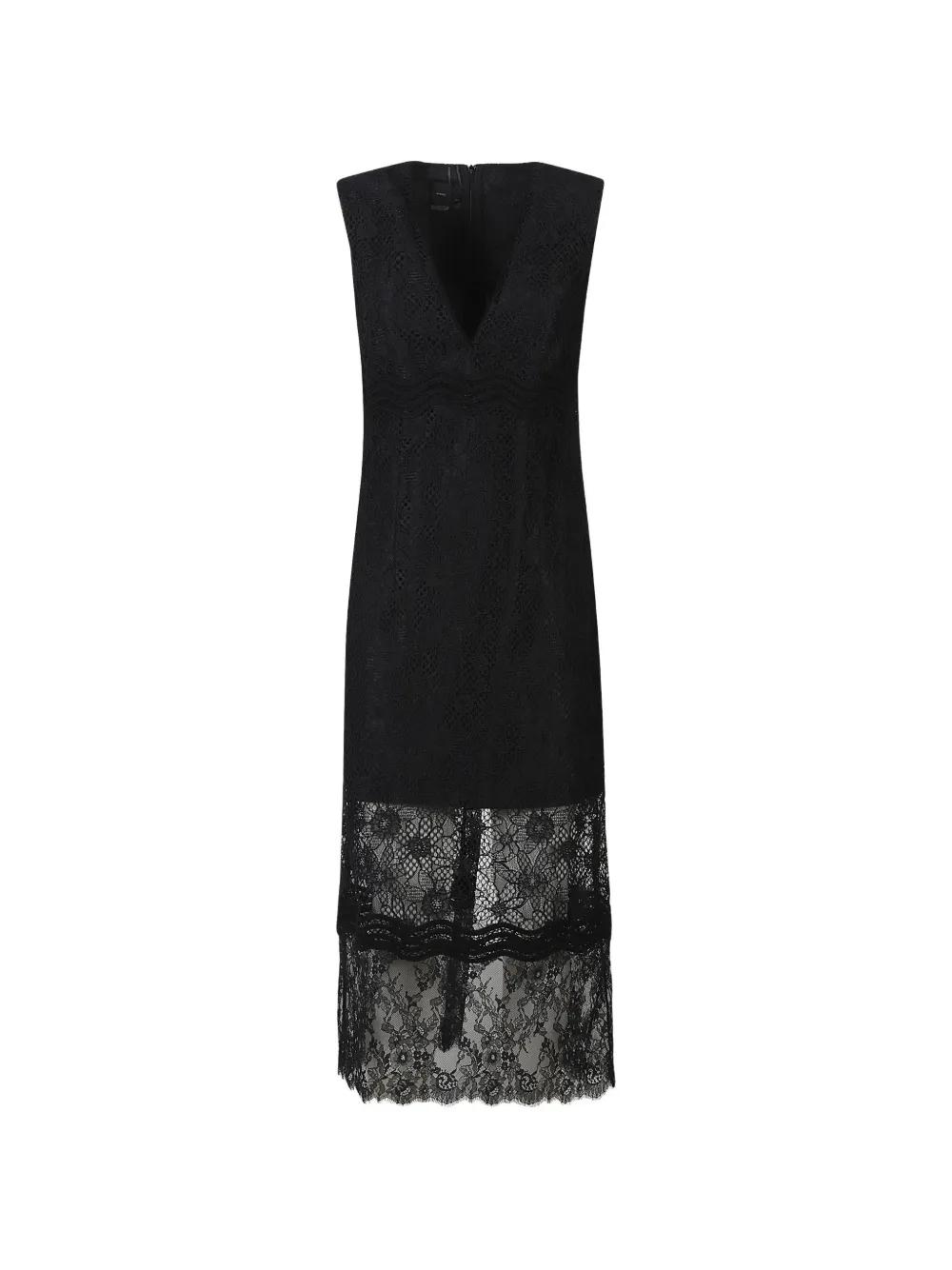 Pinko V-Neck Lace Midi Dress in Black | Lyst