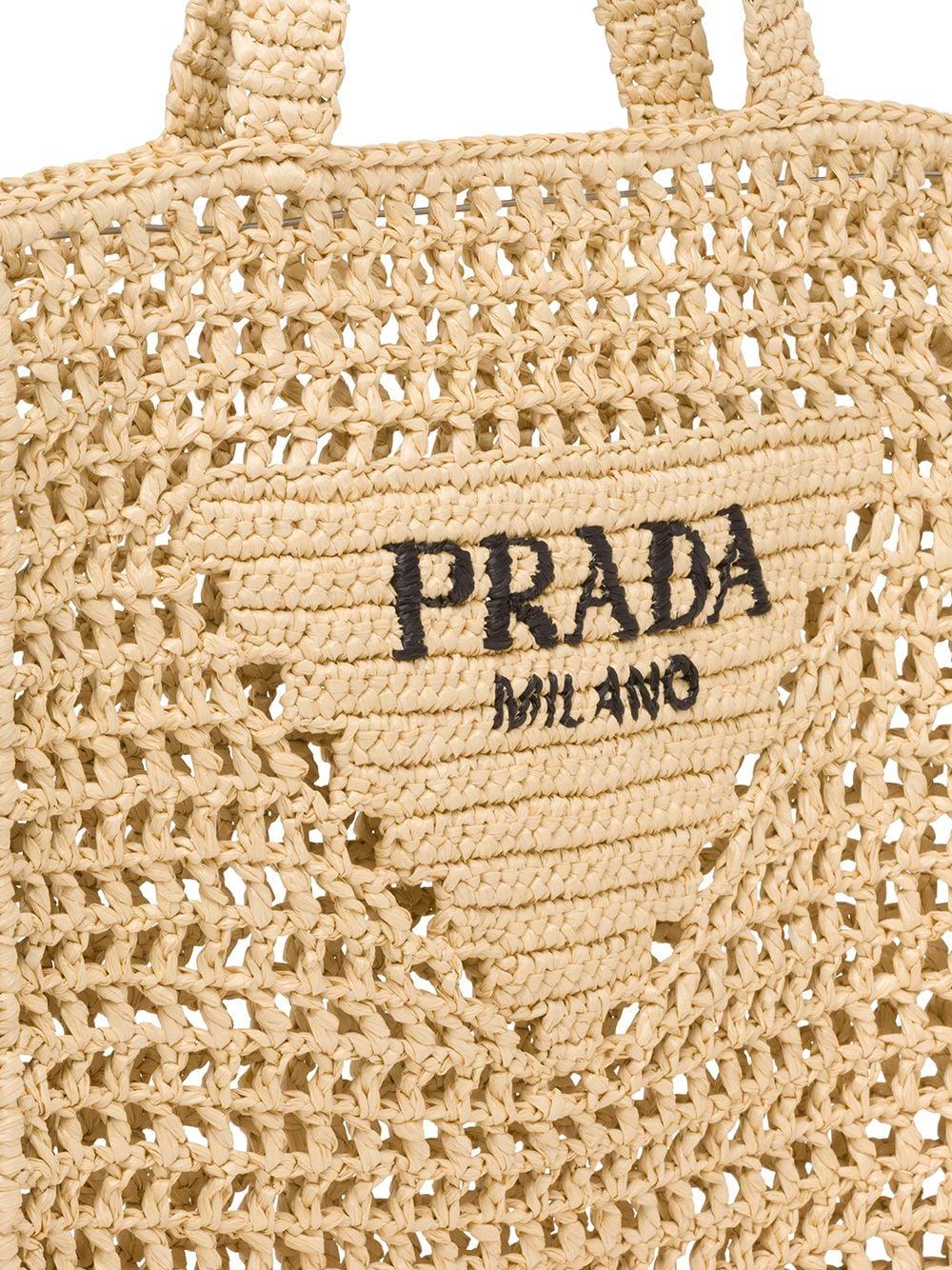 Prada Logo-print Raffia Tote Bag in Brown (Pink) | Lyst