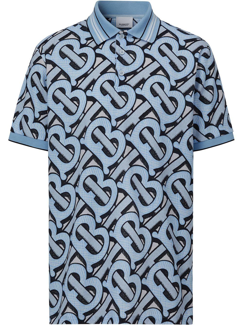 Burberry Cotton Monogram-print Short-sleeve Polo Shirt in Blue for Men |  Lyst