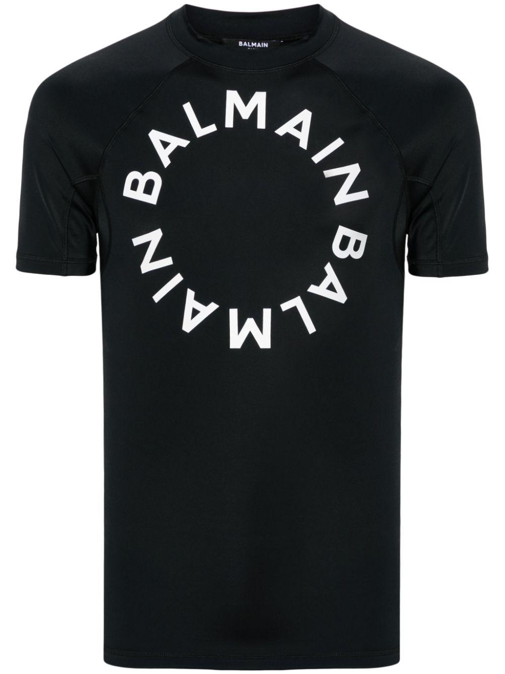 Balmain メンズ ブラック ロゴ Tシャツ Tシャツ