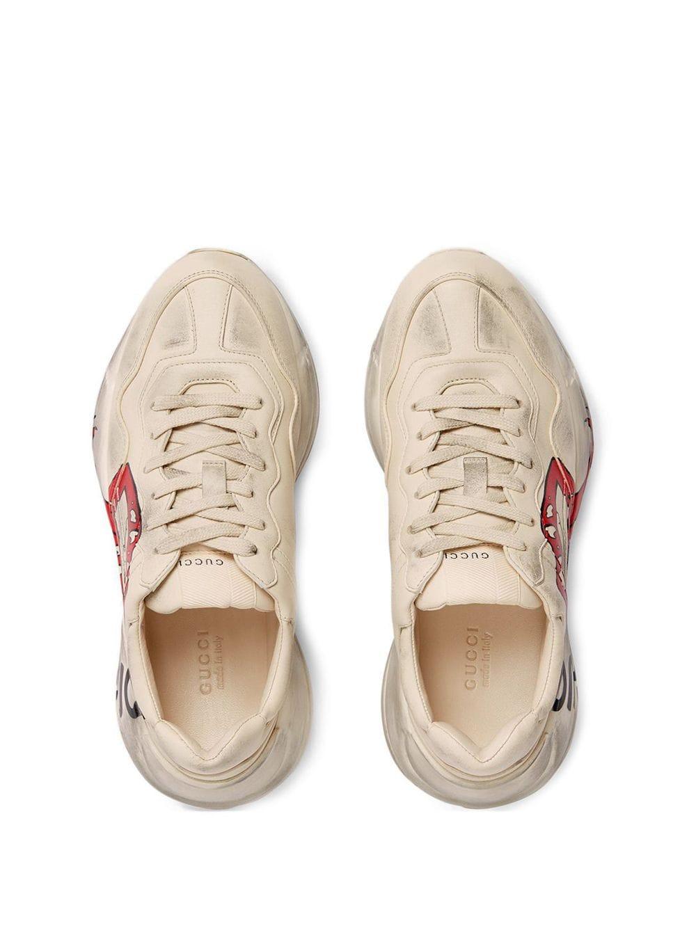 Gucci Rhyton Leather Sneakers With Maxi Mouth Print in White Lyst Canada