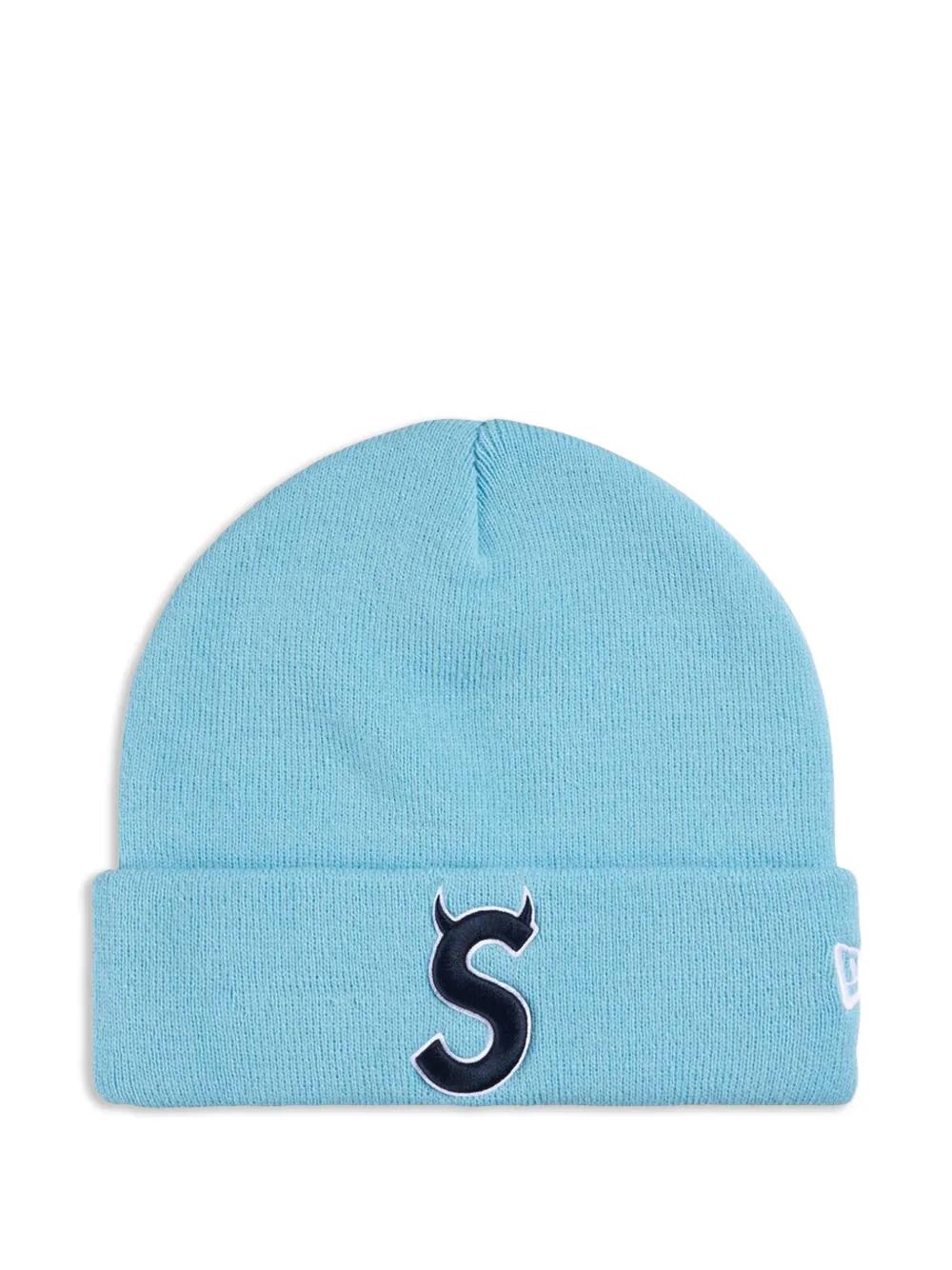 Supreme X New Era Devil S Logo-Embroidered Beanie Hat in Blue for