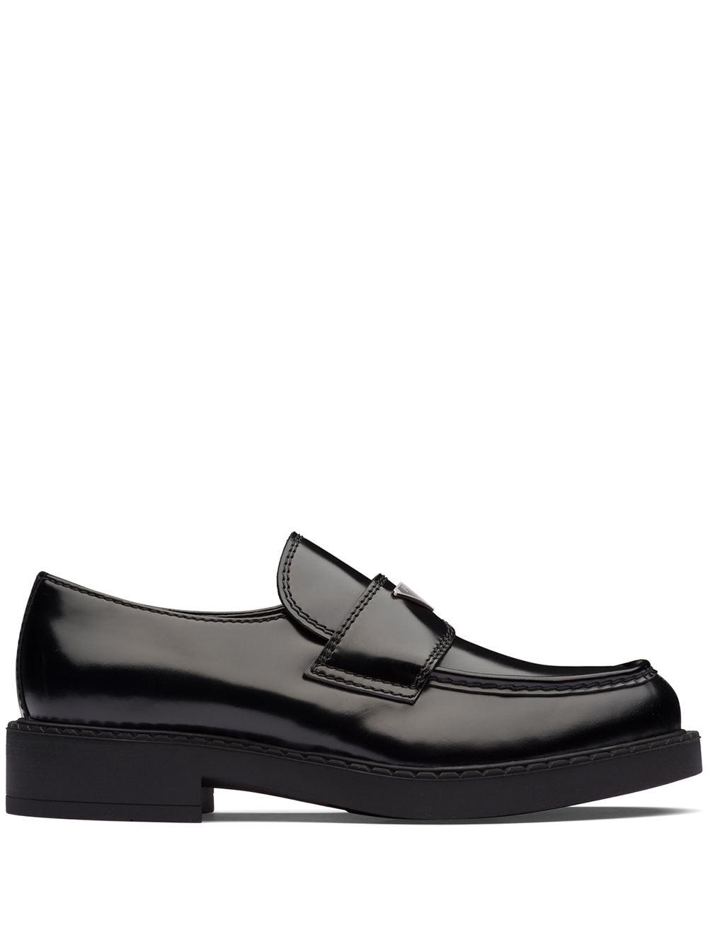 Prada Logo-plaque Chunky Heel Loafers in Black for Men | Lyst