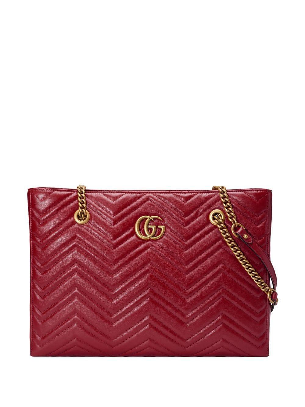Gucci Leather GG Marmont Tote in Red -