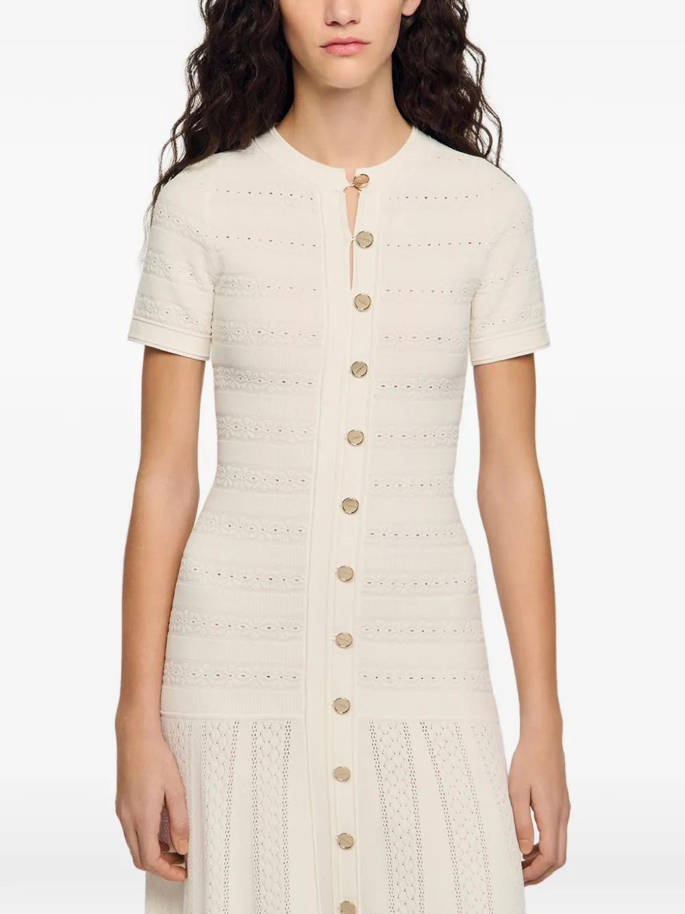 knee length dresses for ladies Sandro Fine-knit midi dress with openwork design yellow – PALMA PARIS