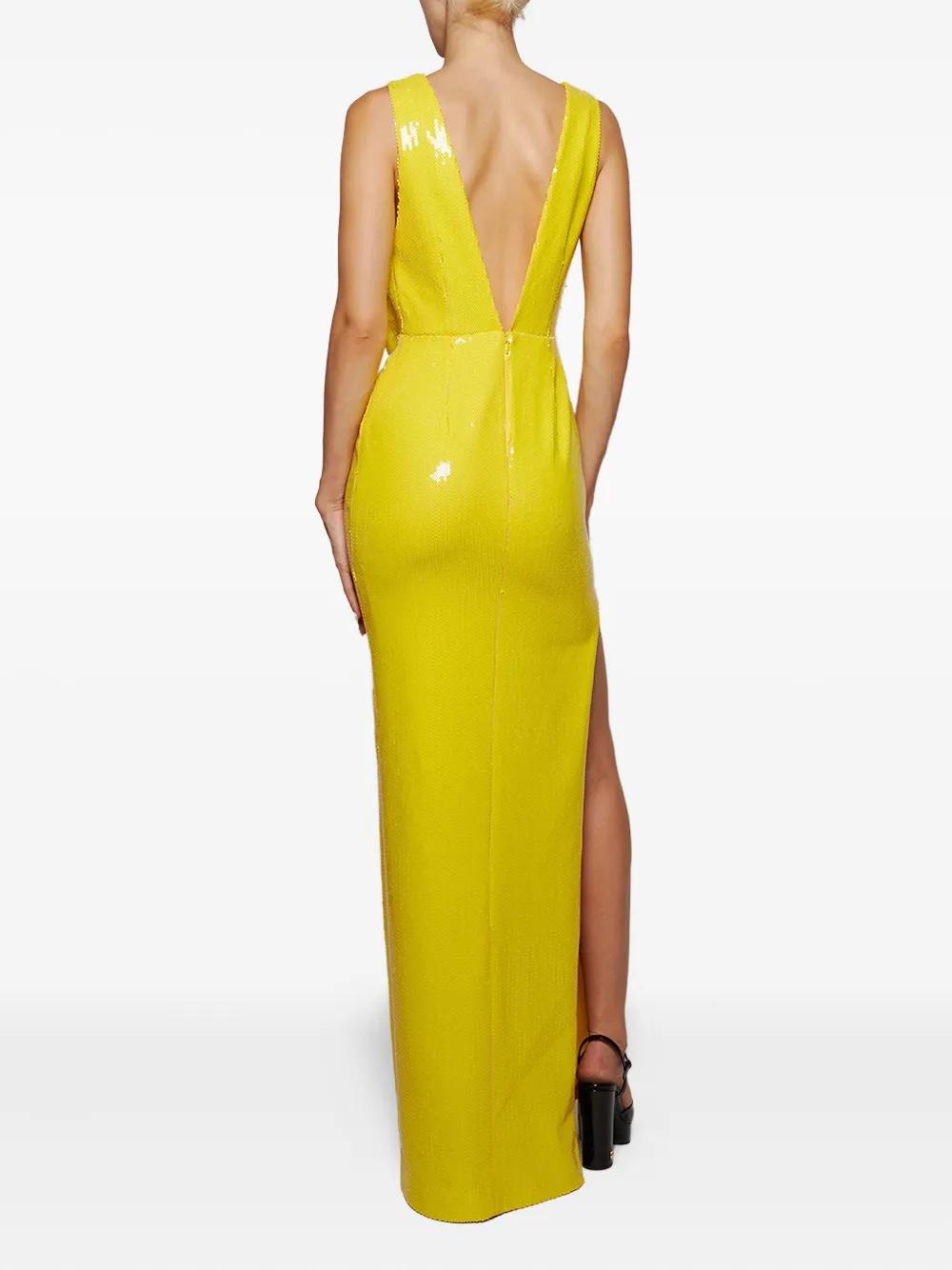 Alex Perry Sequined Mesh Maxi Dress in Yellow | Lyst