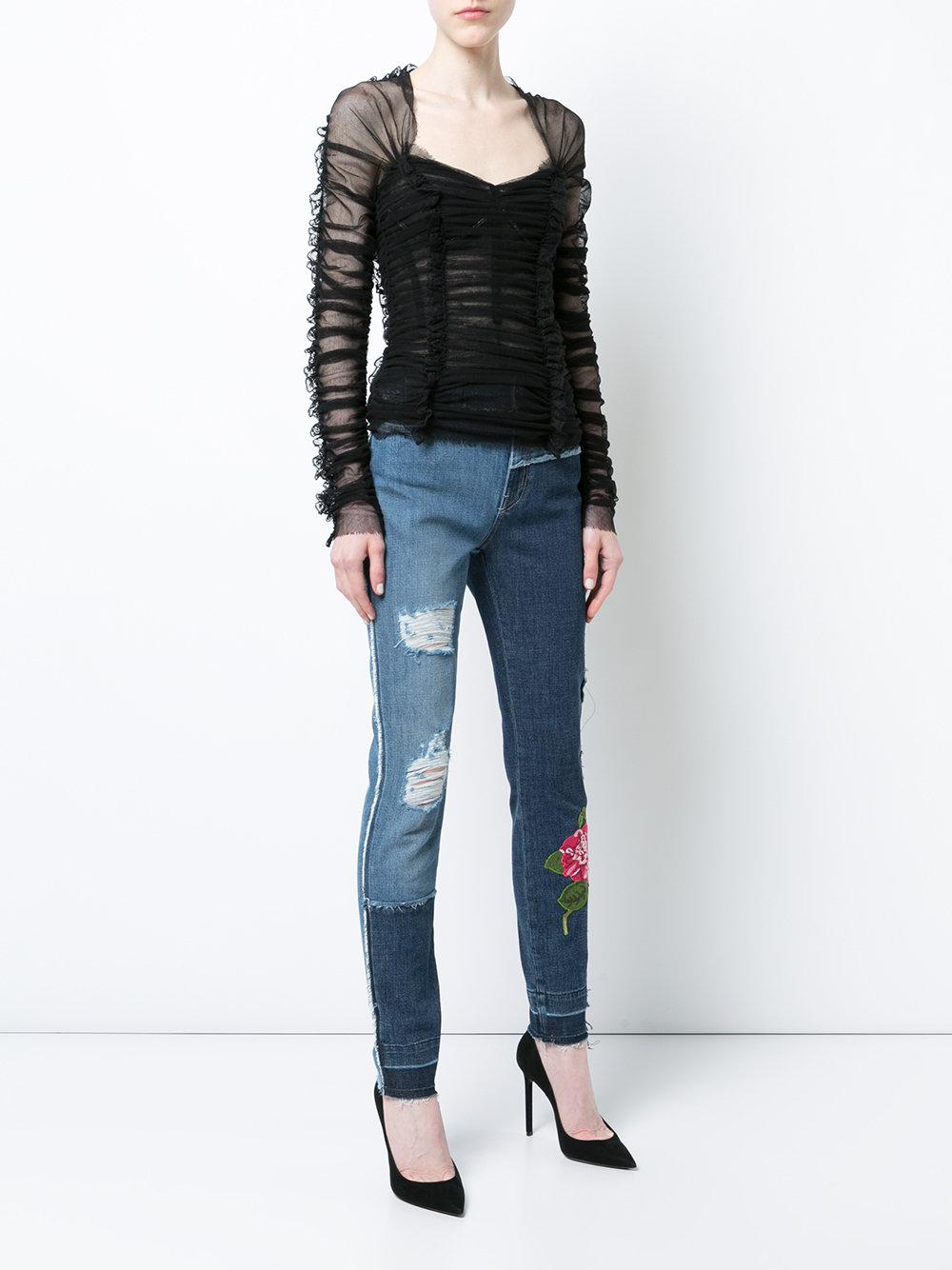 Dolce & Gabbana Denim Skinny Patchwork Jeans With Floral Embroidery in Blue - Lyst
