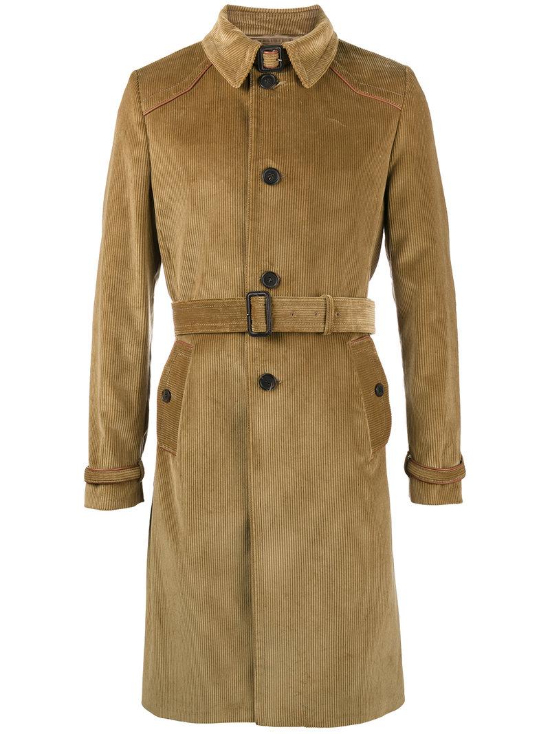 Lyst - Prada Corduroy Trench Coat With Leather Detail in Brown for Men