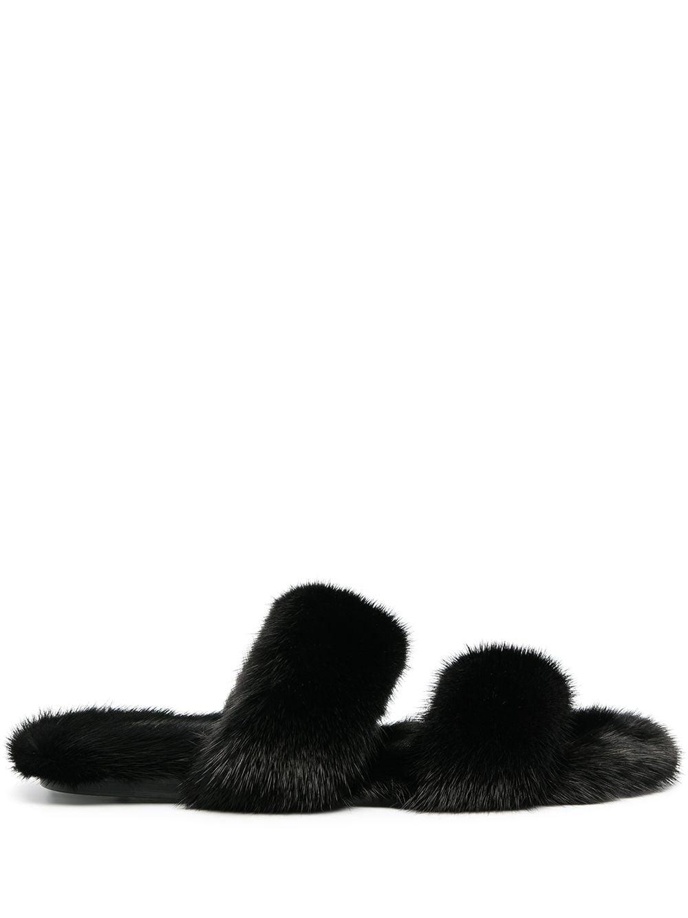 black fur sandals