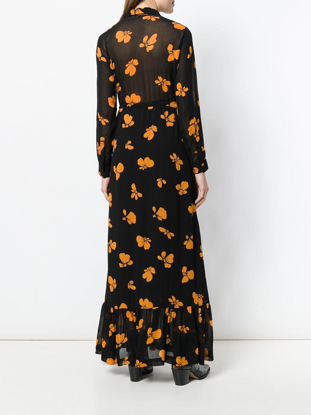 Ganni Fairfax Floral-print Georgette Wrap Dress in Black | Lyst