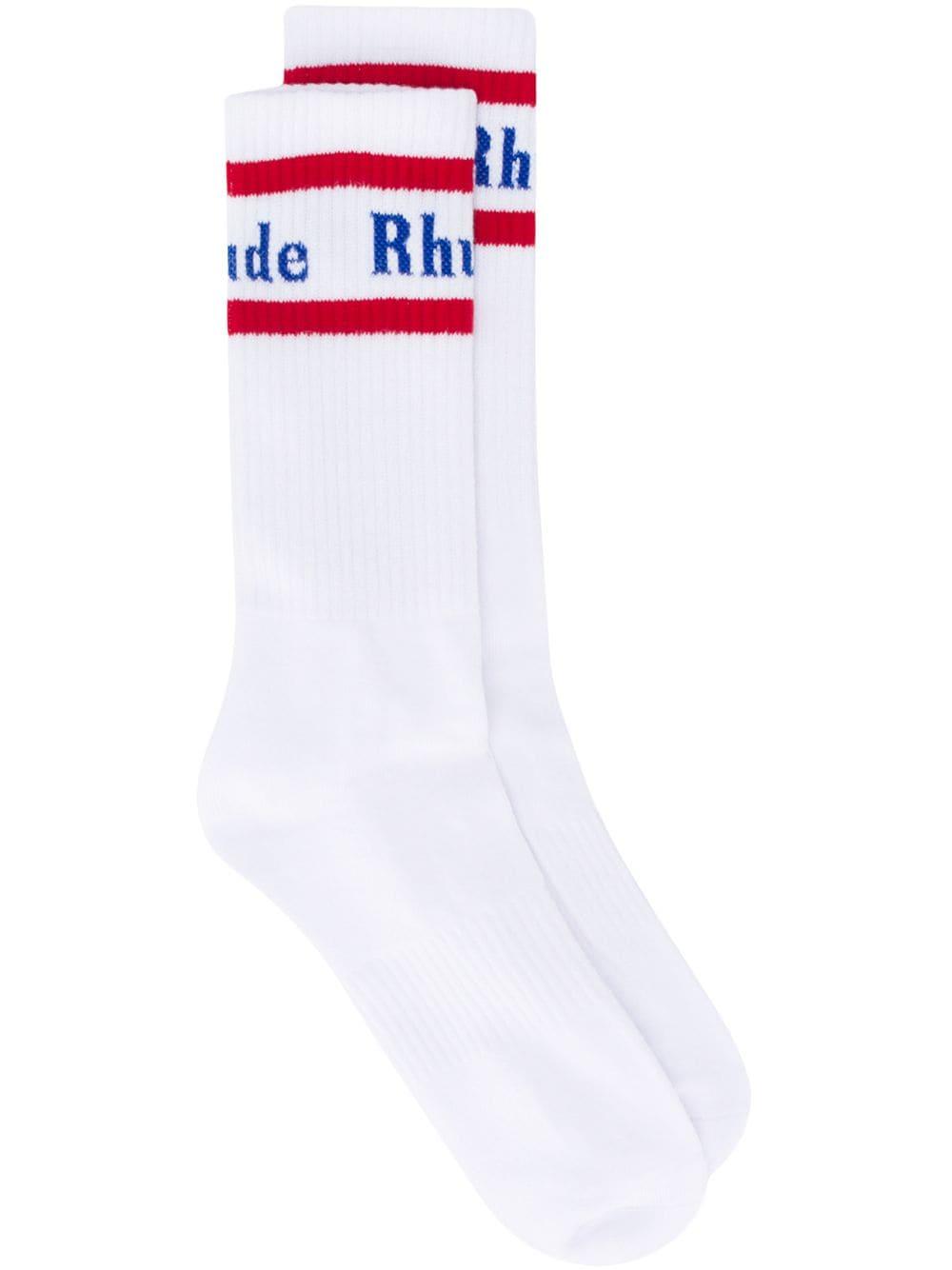 Rhude Cotton Logo Print Socks in White for Men - Lyst