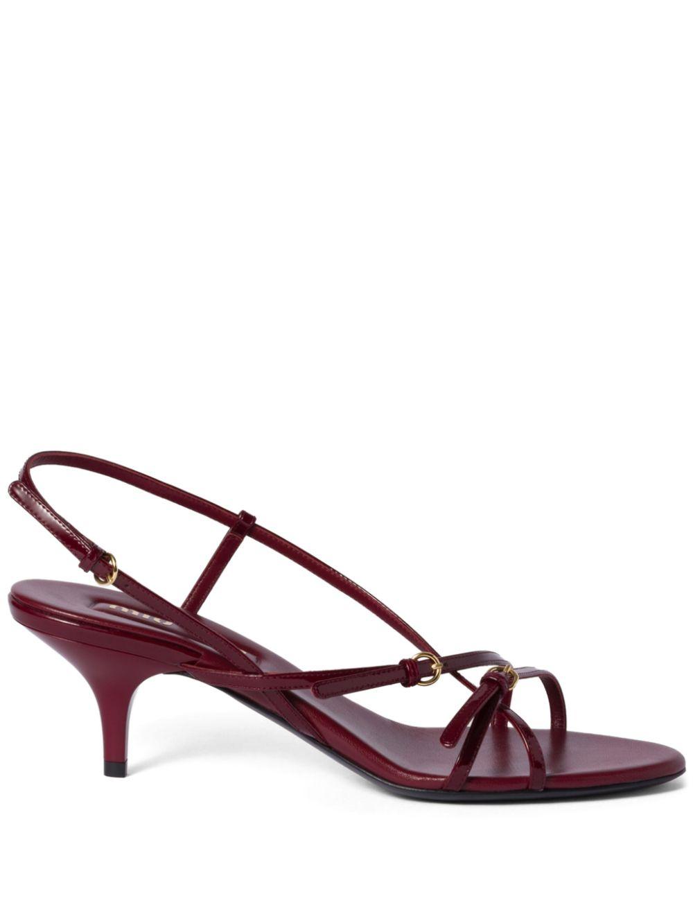 Miu Miu レディース ブラウン エナメルレザーサンダル ヒール