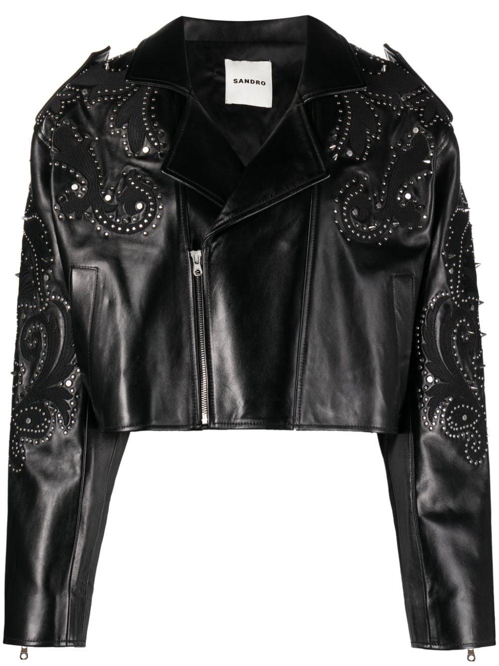 Sandro Mariah Leather Biker Jacket in Black Lyst UK