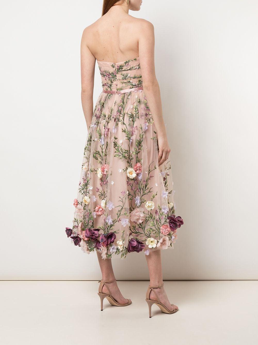 Marchesa Floral Applique Midi Gown in Pink Lyst