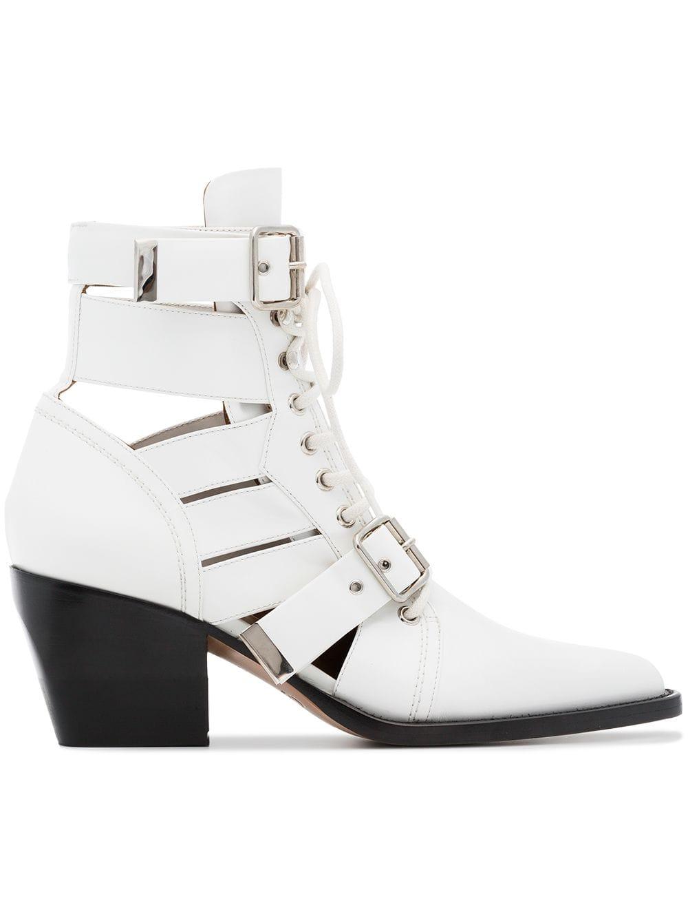 Chloé Leather Rylee 60 Ankle Boots in White - Save 60% - Lyst