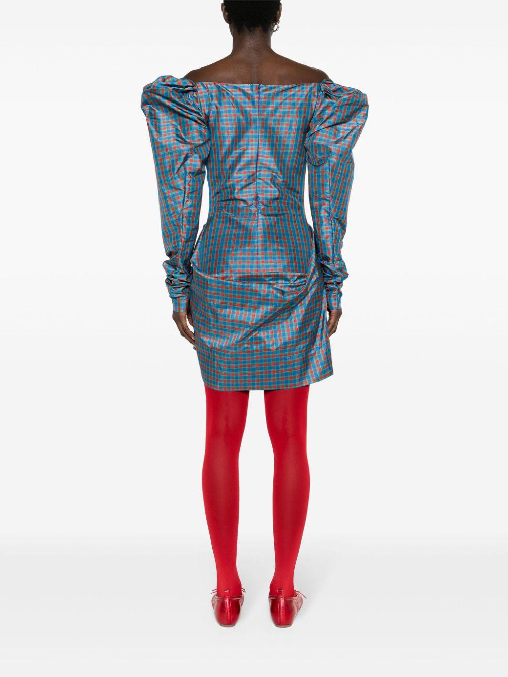 Vivienne Westwood レディース ブルー チェック オフショルダー ミニ 