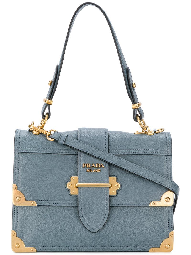 Prada Leather Cahier Shoulder Bag in Blue Lyst