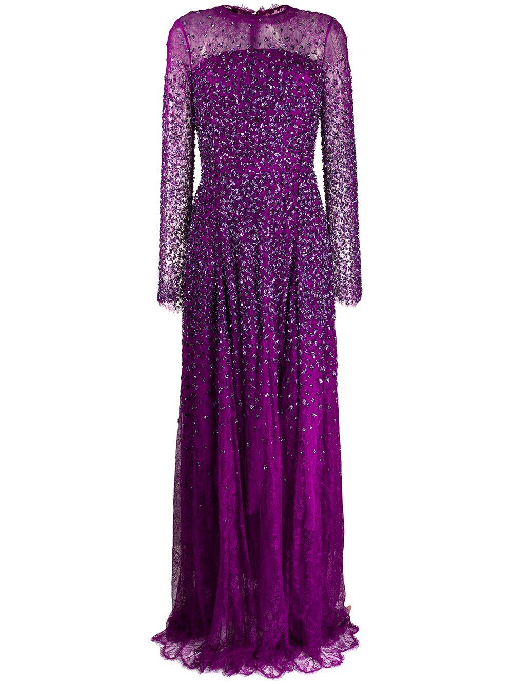 ESCADA Sequin Embroidered Sheer Evening Dress in Purple | Lyst